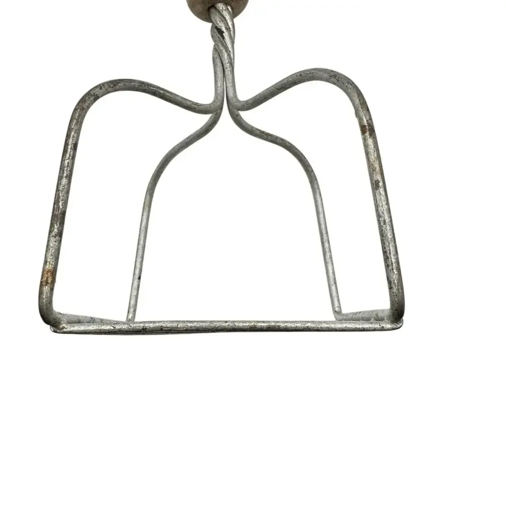 Vintage Potato Masher Wooden Handle Twisted Metal Square Farmhouse Decor 8.75 in